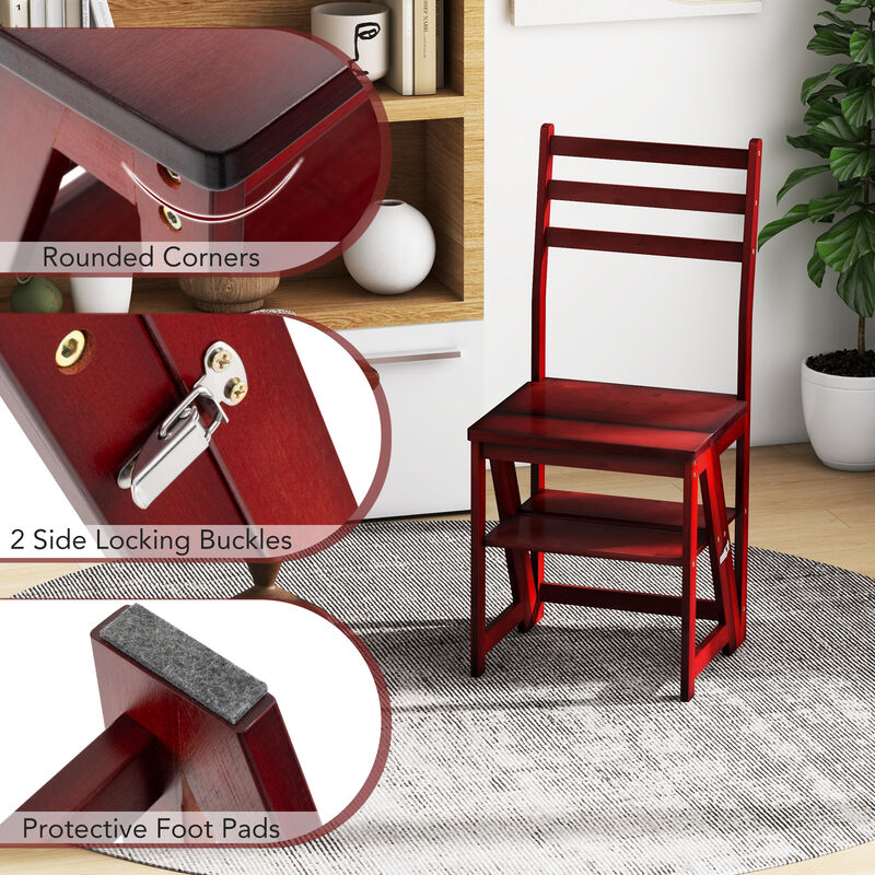 Multifunctional 3-in-1 Ladder Chair Display Plant Stand for Library Kitchen Office