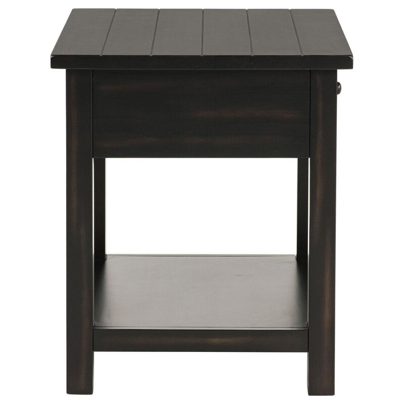 Ayne Side End Table, 1 Shelf, 1 Drawer, Black Wood, Square 20 Inch - Benzara