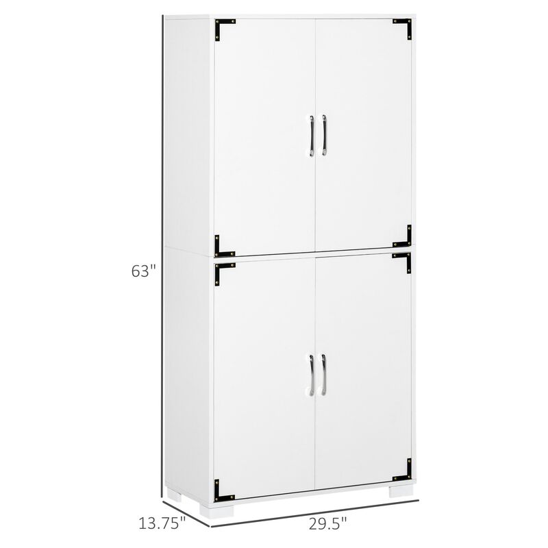 White Kitchen Storage: Industrial 4-Door Pantry Cabinet