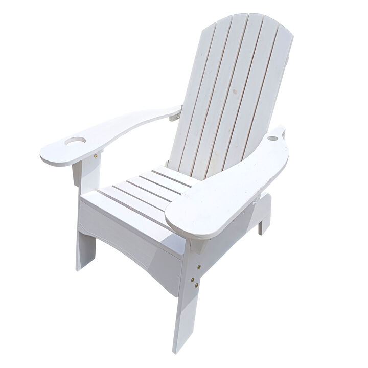 Outdoor Or Indoor Wood Adirondack Chair With An Hole To Hold Umbrella On The Arm, White