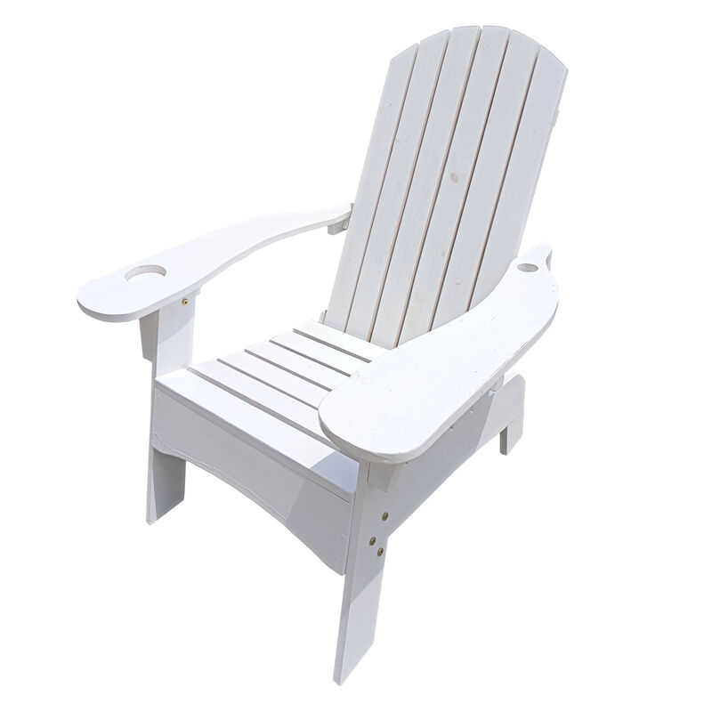 Outdoor Or Indoor Wood Adirondack Chair With An Hole To Hold Umbrella On The Arm, White
