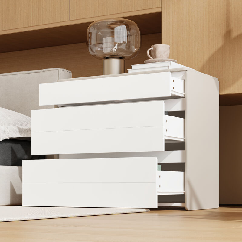 FUFU&GAGA Modern Nightstand with 3 Drawers, P2 MDF, Leather Drawers (31.5" W x 27.6" H x 15.7" D), White and Gray