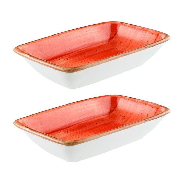 Terracota 6" x 3.75" x h:1.25" 6 oz. Rectangular Terracotta Porcelain Deep Plate (Set of 2)