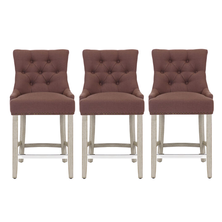 WestinTrends 24" Linen Fabric Tufted Upholstered Counter Stool (Set of 3)