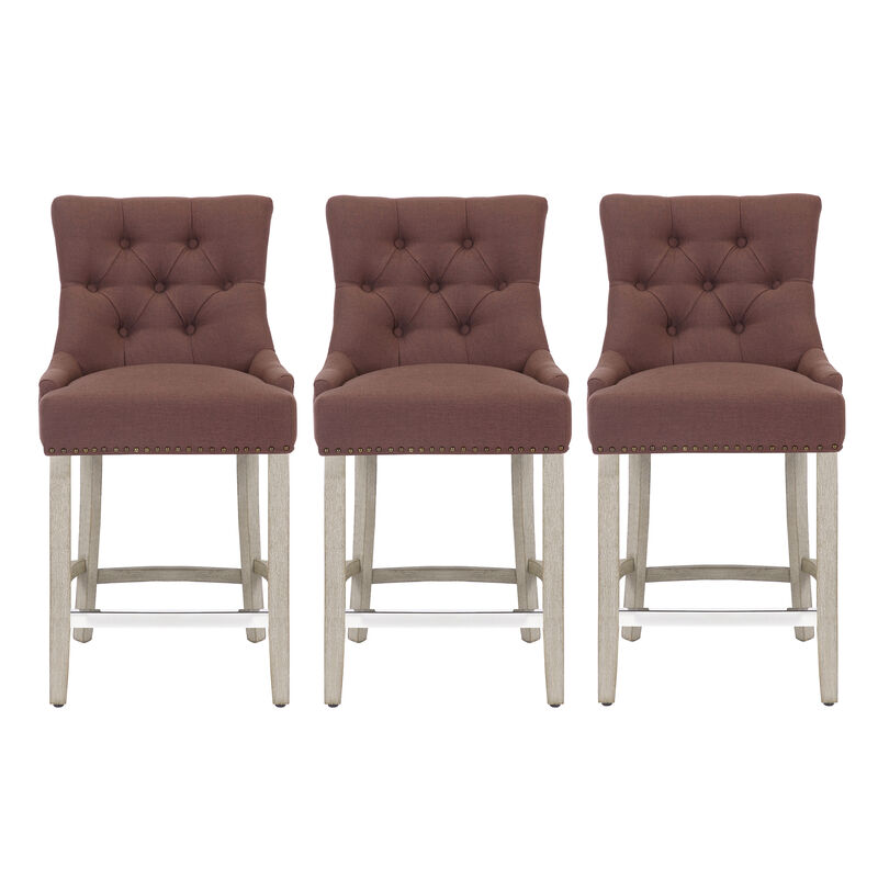 WestinTrends 24" Linen Fabric Tufted Upholstered Counter Stool (Set of 3)