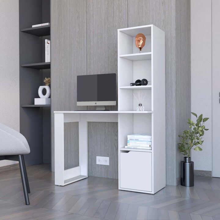 Peterson Computer Desk With 4-Tier Bookcase And 1-Door Cabinet