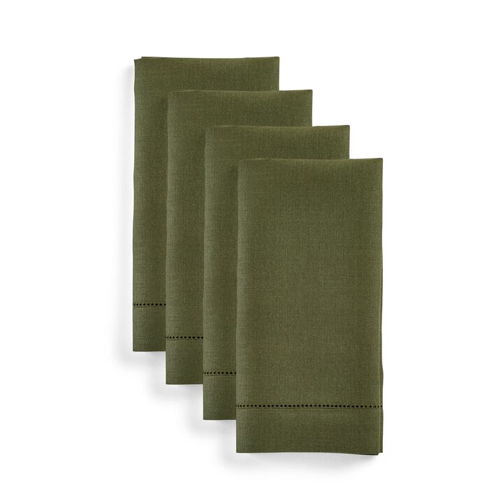 Solino Home 100% Pure Linen Dinner Napkins 20 x 20 Inch Set of 4 | Classic Hemstitch