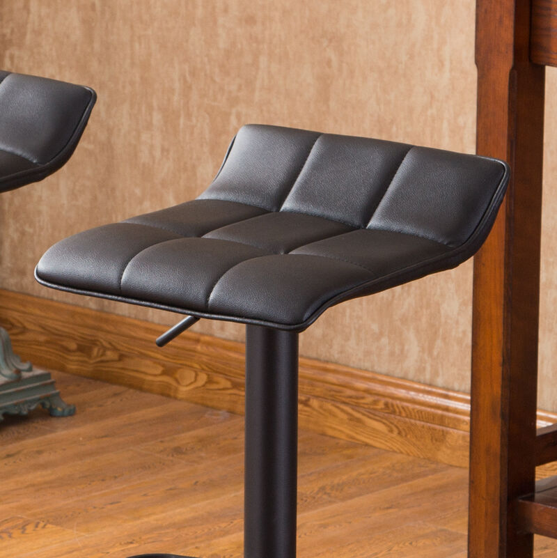 Swivel Black Bonded Leather Adjustable Bar Stool, Set of 2