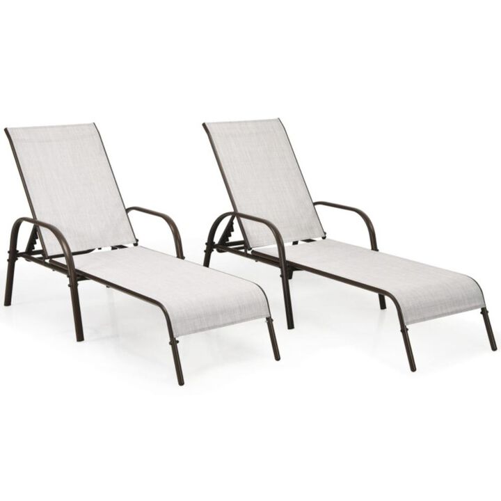Hivvago 2 Pieces Outdoor Patio Lounge Chair Chaise Fabric with Adjustable Reclining Armrest