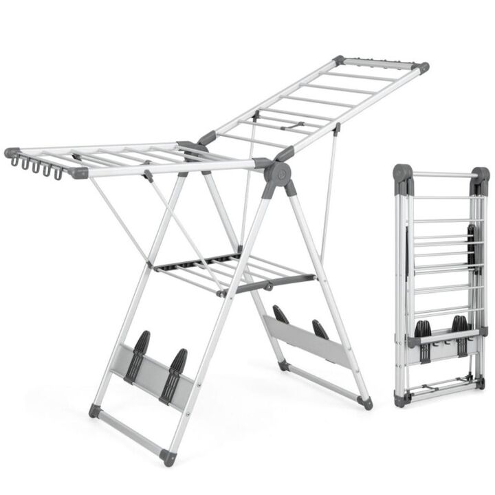 Hivvago 2-Layer Folding Clothes Drying Rack with 5-Level Adjustable Height