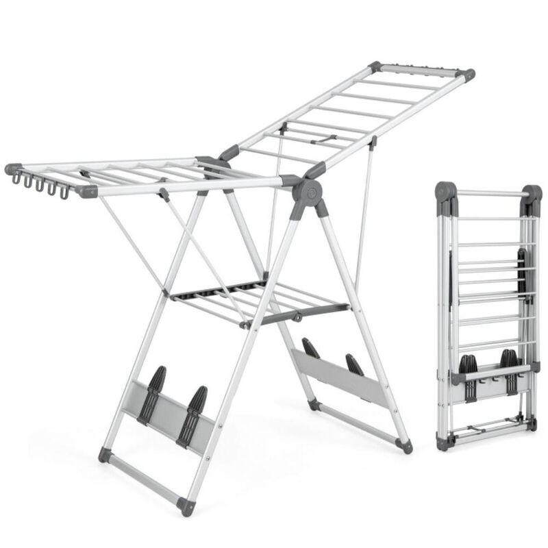 Hivvago 2-Layer Folding Clothes Drying Rack with 5-Level Adjustable Height