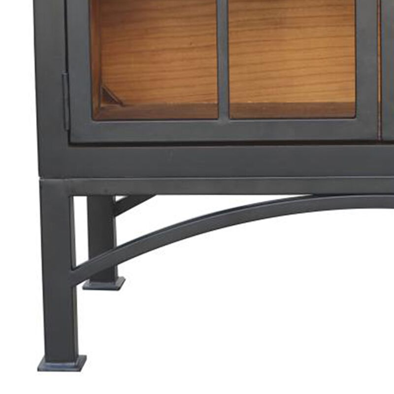 Veria Small China Cabinet, 2 Door Arch Frame, Matte Black 42 Inch - Benzara