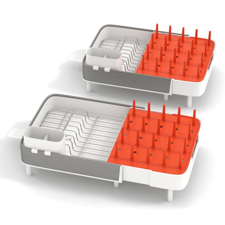 Hivvago Expandable Dish Drying Rack Adjustable Dual-Part Dish Drainer with Detachable Utensil Holder