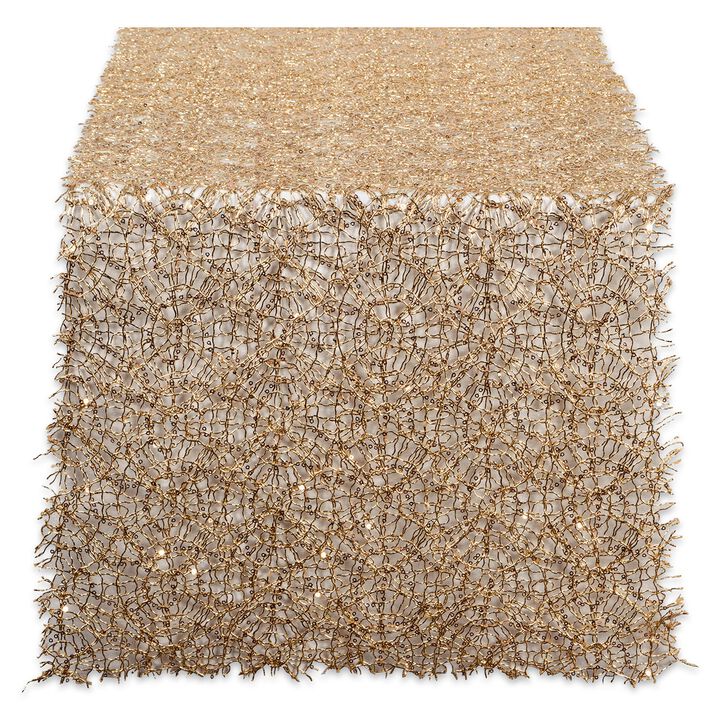 120" x 16" White and Gold Sequin Mesh Roll Designed Table Runner