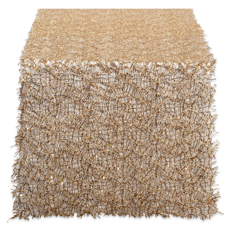 120" x 16" White and Gold Sequin Mesh Roll Designed Table Runner