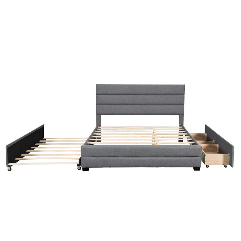 Merax Linen Fabric Platform Bed with Trundle