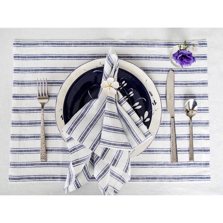 Solino Home 100% Pure Linen Placemats 14 x 19 Inch Set of 4 |Capri Ticking Stripe
