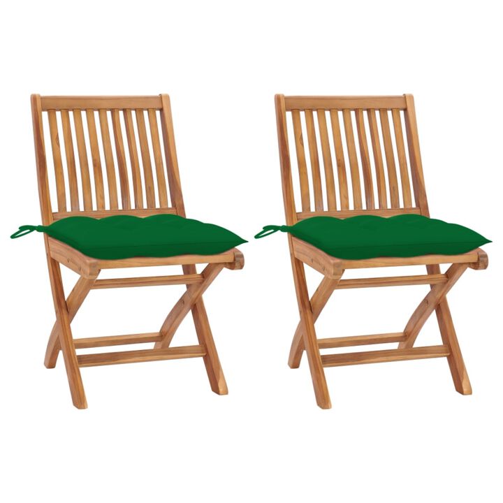 vidaXL Garden Chairs 2 pcs with Green Cushions Solid Teak Wood