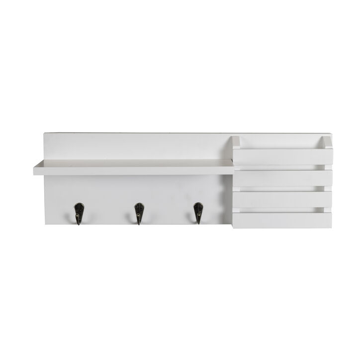 Mail and Key Wall Shelf Organizer with Pocket and Hanging Hooks