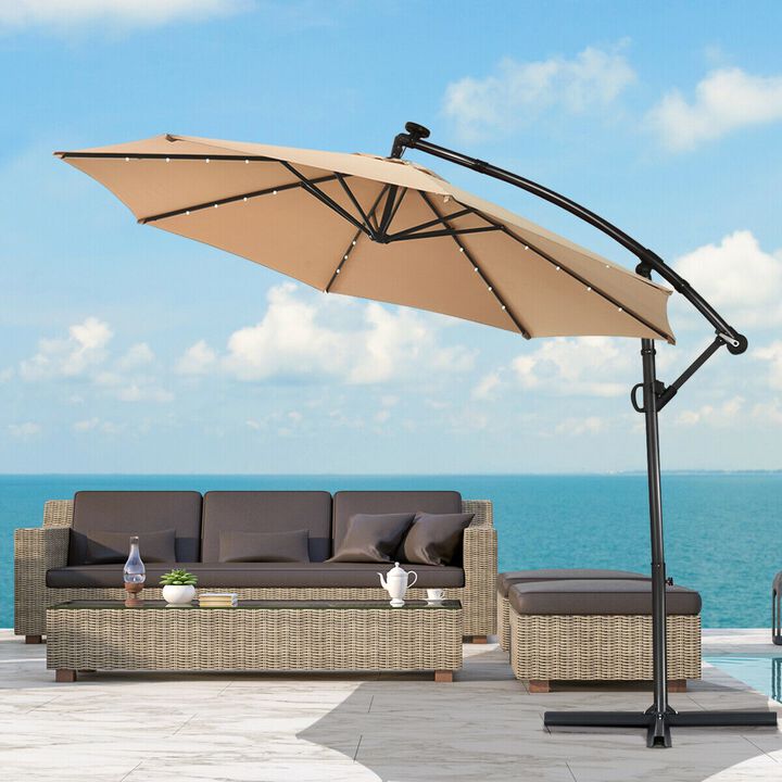 10 ft 360° Rotation Solar Powered LED Patio Offset Umbrella without Weight Base