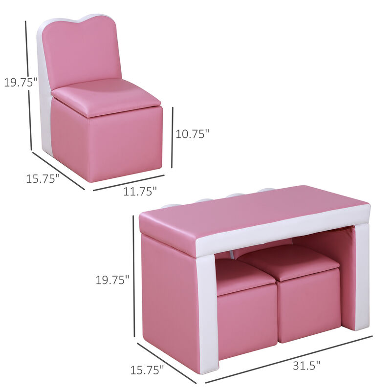 Kids Leather Sofa Armchair Multi-functional Table Chair Set Storage Blue