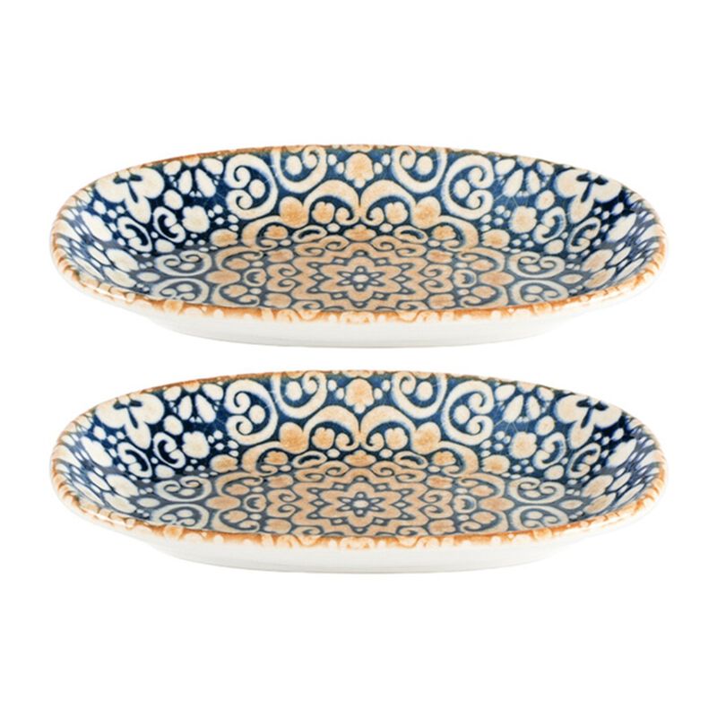 Alhambra 7.5" x 4.25" x h:1" Oval Decorated Porcelain Platter (Set of 2)