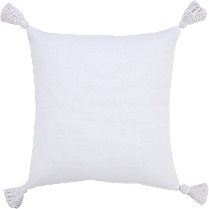 20" White Solid Hand Woven Square Throw Pillow with Tassels