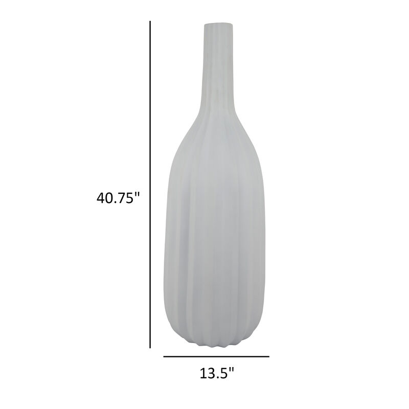 Rizie Vase with Ribbed Texture, 41 Inch Contemporary White Polyresin - Benzara