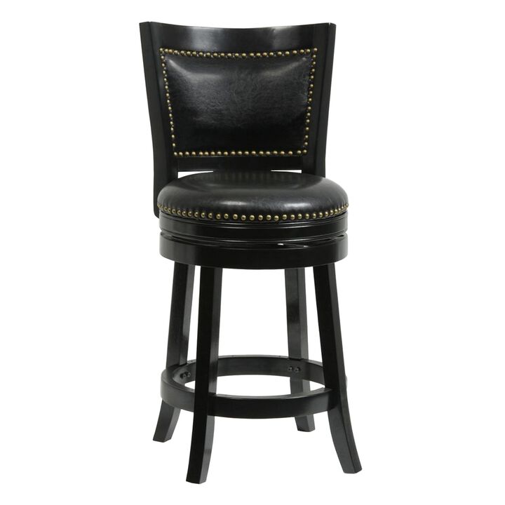 Nailhead Trim Round Leatherette Counter Stool with Flared Legs, Black-Benzara