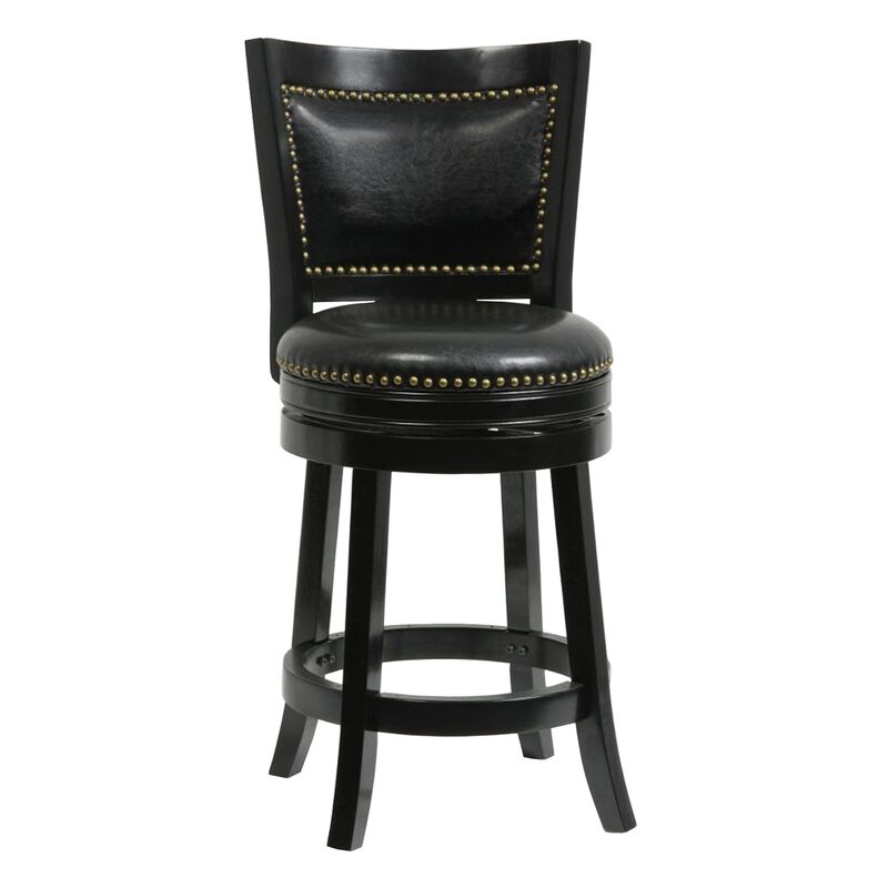 Nailhead Trim Round Leatherette Counter Stool with Flared Legs, Black-Benzara