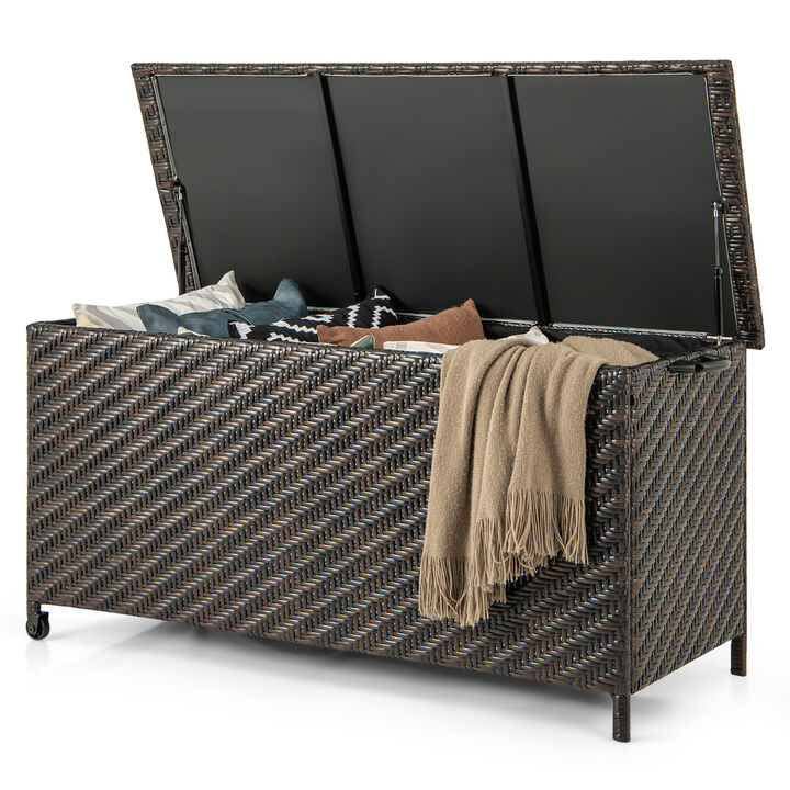 85 Gallon Outdoor Storage Box with Removable Liner and Universal Wheels for Easy Transport