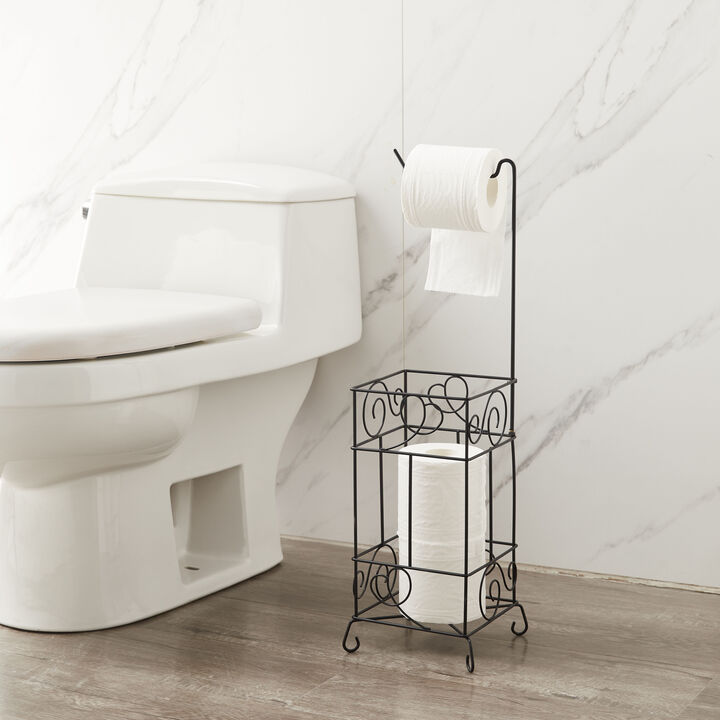 Black Toilet Paper Holder Stand Stack up to 3 Rolls