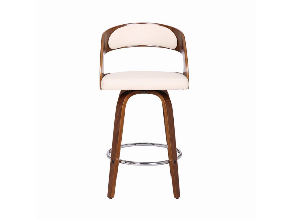 Mid Century Curved Back Swivel Counter Barstool, Cream - Benzara