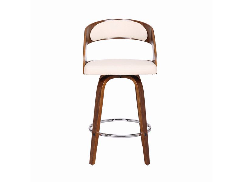 Mid Century Curved Back Swivel Counter Barstool, Cream - Benzara