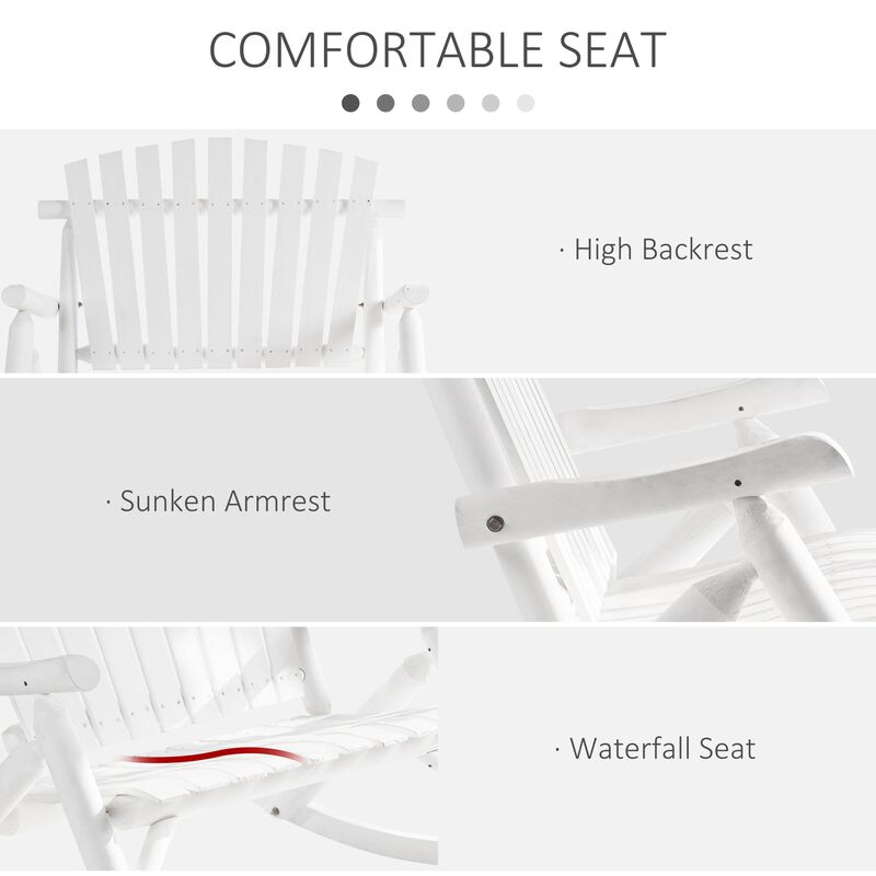 White Garden Duo: Adirondack 2-Seat Wooden Rocking Chair