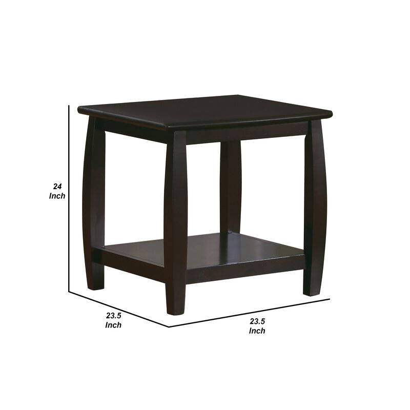 Contemporary Style Solid Wood End Table With Slightly Rounded Shape, Dark Brown-Benzara