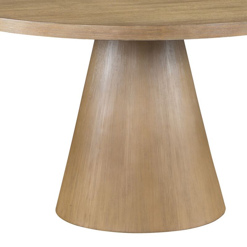Deli 5 Piece Round Dining Table Set, 4 Seater Table, Gray Linen Chairs - Benzara