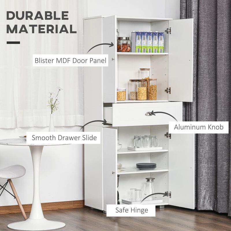 White Kitchen Tower: Tall Freestanding Pantry Cabinet with Double Doors