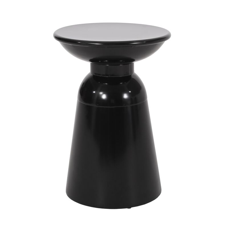 Side End Table Set of 2, Round Taper Top, Pedestal Base, Black Metal - Benzara
