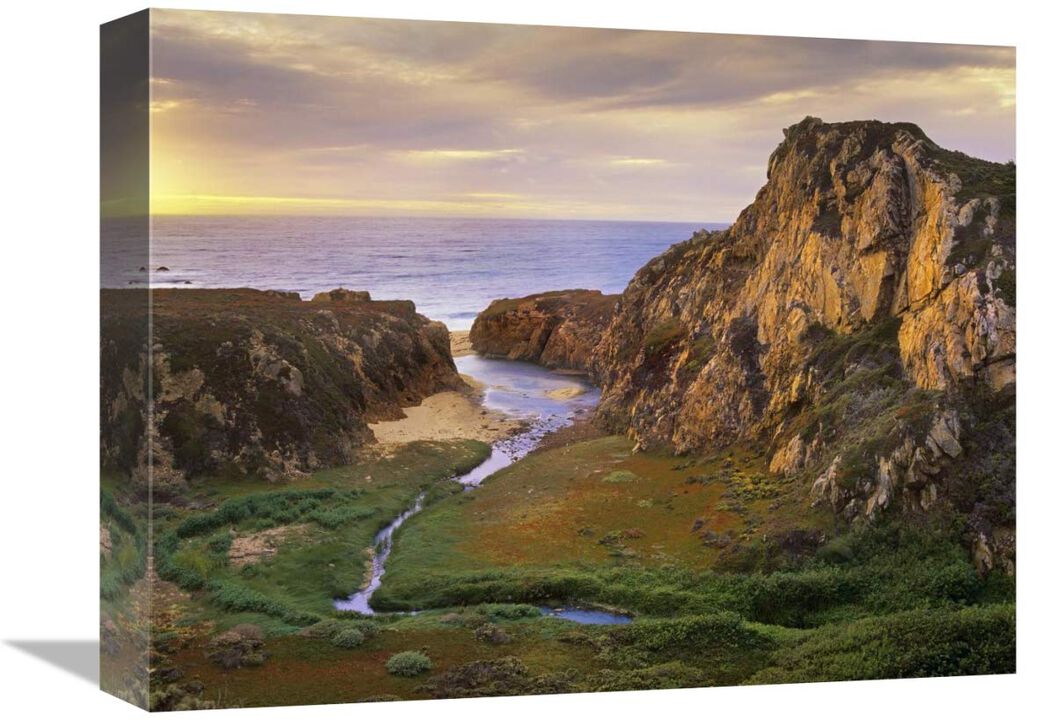 Garrapata Creek flowing into the Pacific Ocean, Garrapata State Beach, Big Sur, California-Canvas Art-16x12