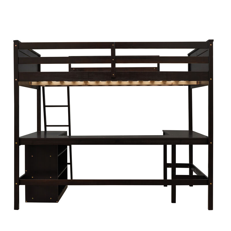 Merax Solid Wooden Loft Bed with Shelves and Desk