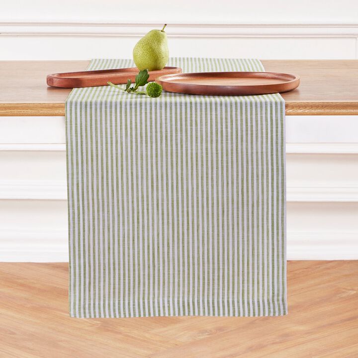 Solino Home 100% Pure Linen Table Runner 14 x 36 Inch | Narrow Stripe