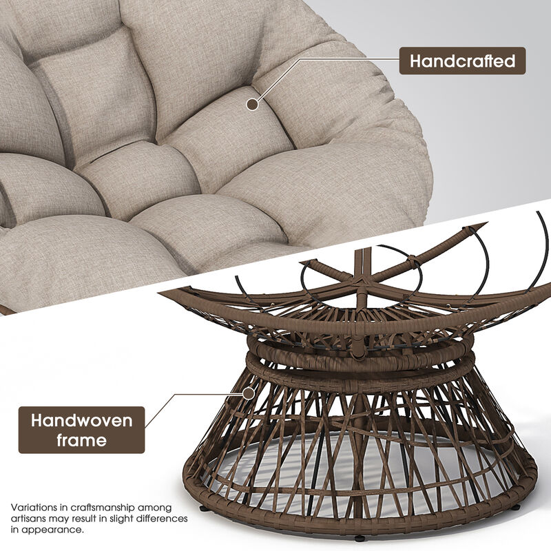 40" Ergonomic Wicker Chair with Cloud Thick Density Fabric Cushion,3-proof Cover,High Capacity Iron Frame,Fluid 360 Degree Swivel for Reading,Living Room, Bedroom,Lounge