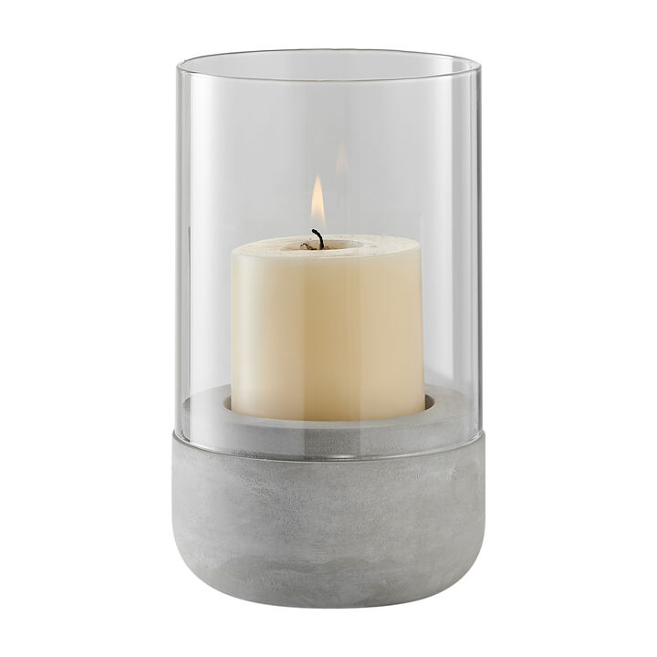 Danya B. Modern Cool Gray Cement Base and Glass Pillar Candle Holder