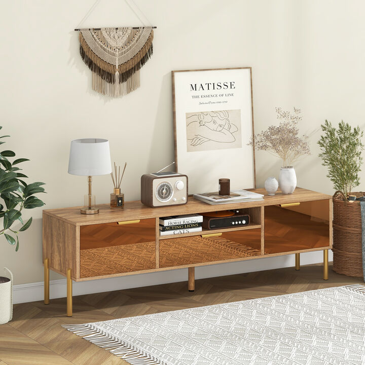 Mirrored TV Stand for TV up to 65 Inch with Spacious Tabletop and 2 Storage Cabinets