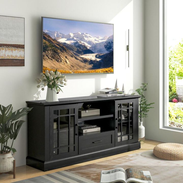 Hivvago TV Stand for TVs up to 70  with Glass Doors Cubbies and Drawer-Black