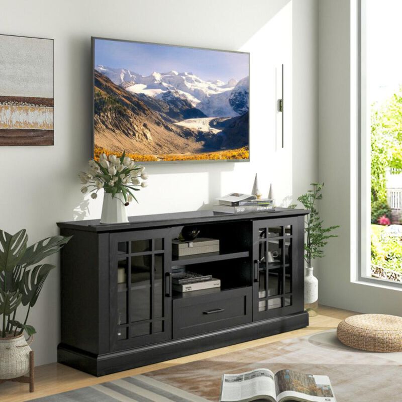 Hivvago TV Stand for TVs up to 70  with Glass Doors Cubbies and Drawer-Black