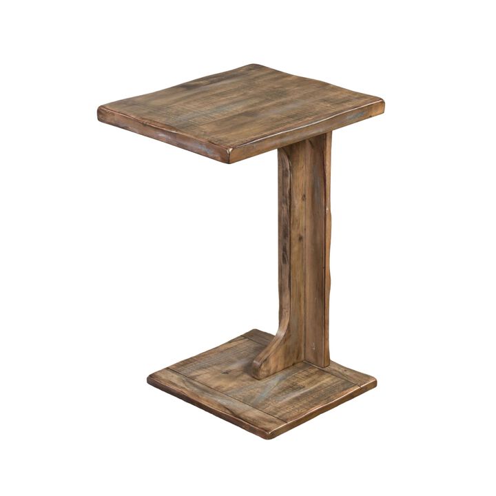 Dazy Sofa Side C Table, 15x12.5 Rustic Light Brown Mahogany Wood - Benzara