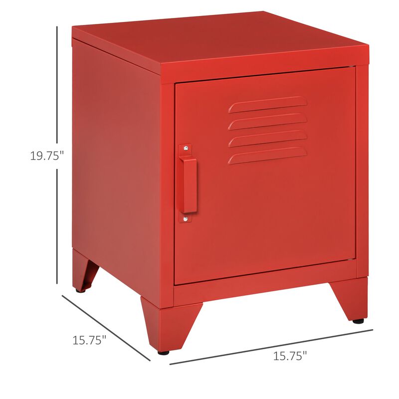 Red Living Room Accent: Industrial Side Table with Locker-Style Door