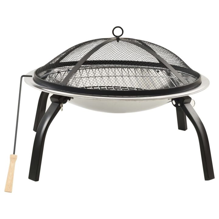 vidaXL 2-in-1 Fire Pit and BBQ with Poker 22"x22"x19.3" Stainless Steel